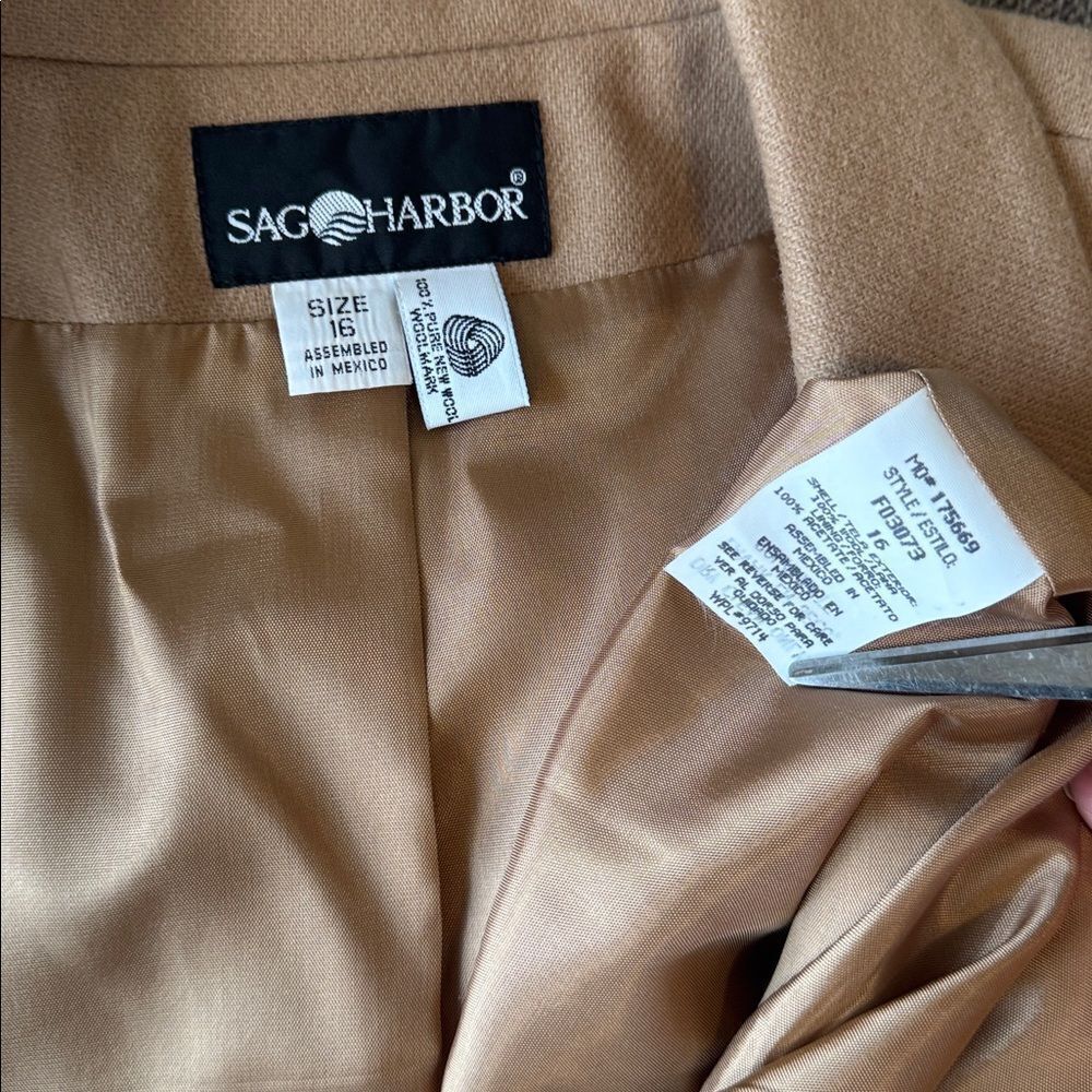 Sag Harbor Vintage Women’s Tan 100% Pure New Virgin Wool Blazer Jacket Size 16 - Picture 5 of 12